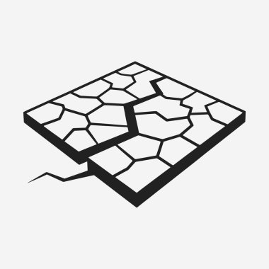 Yerdeki kayalar ve molozlarla dolu bir çatlağın siyah beyaz görüntüsü. Vektör İllüstrasyonu