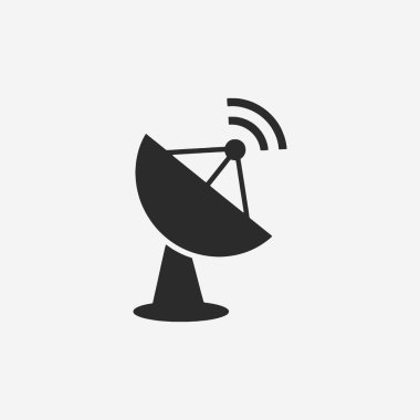 Uydu çanağı siluetleri, iletişim ve teknoloji için düz tasarım konsepti basitlik, zarafet ve tanıma kolaylığı üzerine odaklanır. Banner, Logos, Etiketler ve Simgeler için Vektör İşareti. Vektör İllüstrasyonu