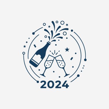 Yeni Yıl arifesi posteri için düz tasarım konsepti basitlik, zarafet ve tanınma kolaylığı üzerine yoğunlaşmıştır. Banner, Logos, Etiketler ve Simgeler için Vektör İşareti.