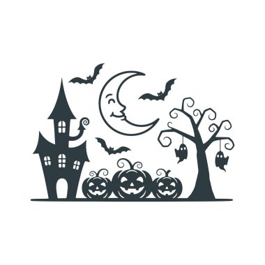 The flat design concept for the Happy Halloween night poster focuses on simplicity, elegance, and ease of recognition. Vector Sign for Banner, Logos, Labels, and Icons.