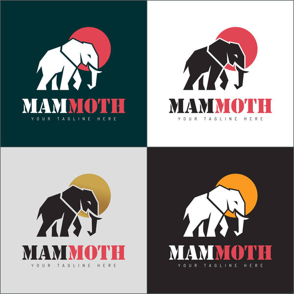 Mammoth elephant sun logo set silhouette template design