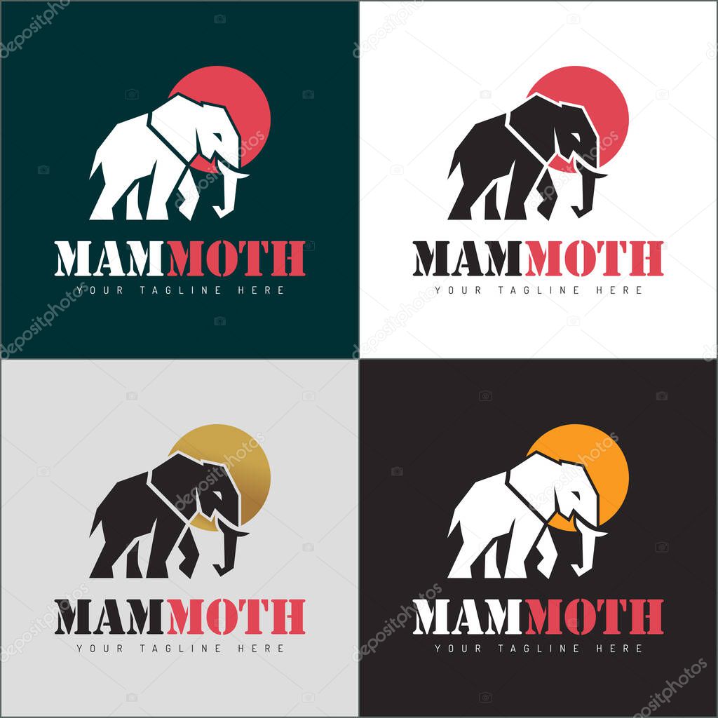Mammoth elephant sun logo set silhouette template design