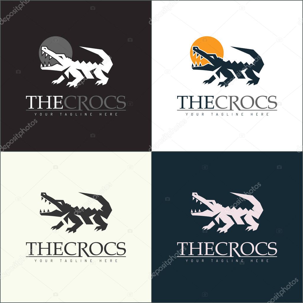 Crocodile alligator attack silhouette logo set template design