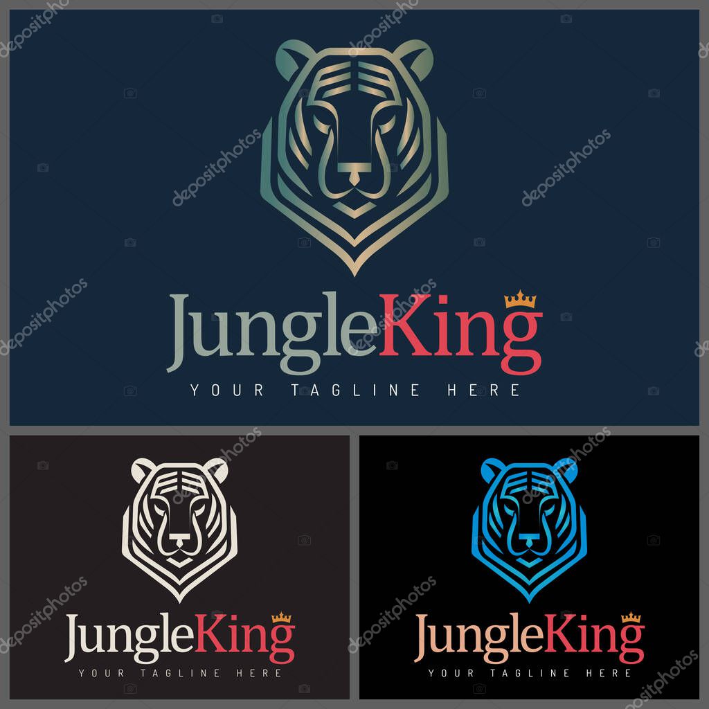 Tiger face head jungle king silhouette luxury logo set template design