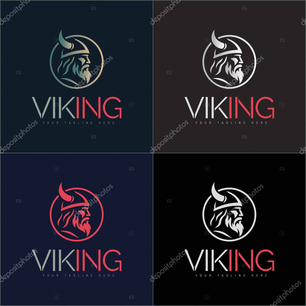 Vikings warrior face head silhouette logo vector set design template