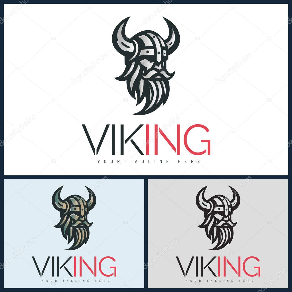 Vikings warrior face head silhouette logo vector set design template