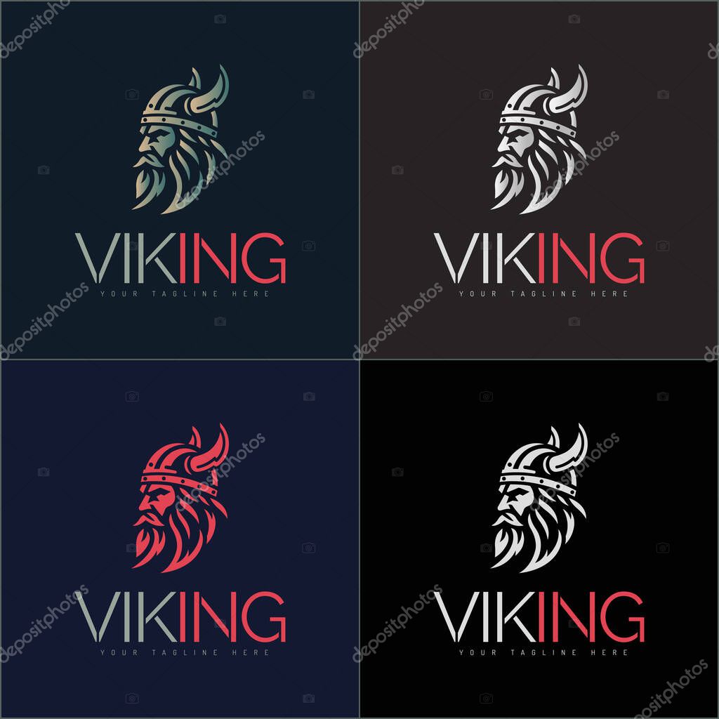 Vikings warrior face head silhouette logo vector set design template