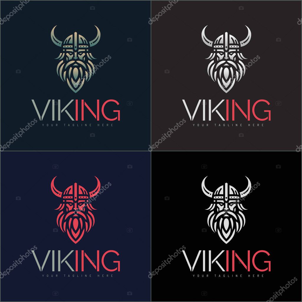 Vikings warrior face head silhouette logo vector set design template
