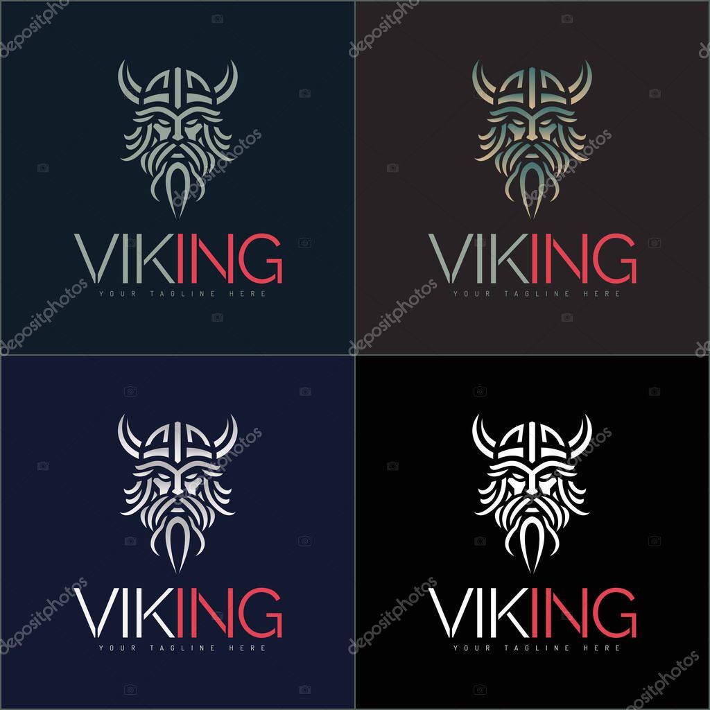 Vikings warrior face head silhouette logo vector set design template