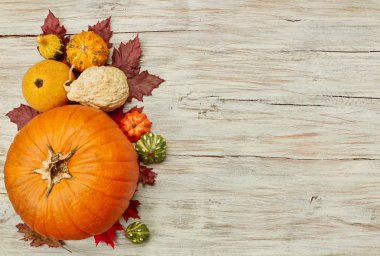 Ahşap arka plan üzerinde kabaklar