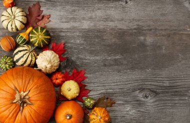 Ahşap arka plan üzerinde kabaklar