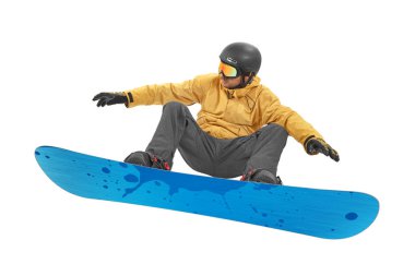 Genç snowboard üzerinde beyaz izole