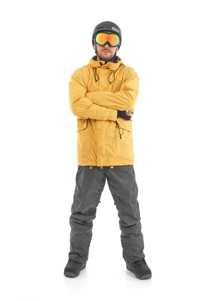Jovem Snowboarder Isolado Branco — Fotografia de Stock