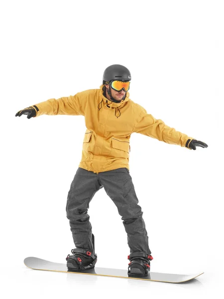 Jovem Snowboarder Isolado Branco — Fotografia de Stock