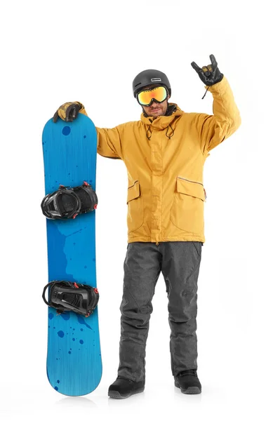 Junger Snowboarder Isoliert Auf Weiß — Stockfoto