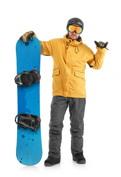 Snowboardzista Młody Białym Tle — Zdjęcie stockowe