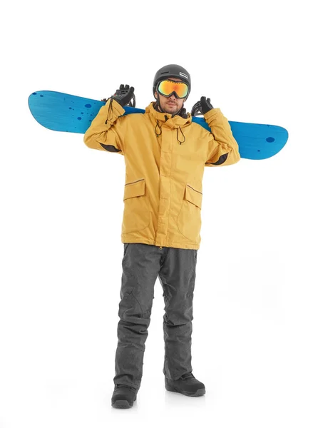 Unga Snowboardåkare Isolerad Vit — Stockfoto