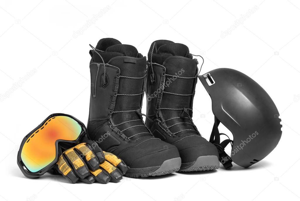 Snowboard gear isolated on white