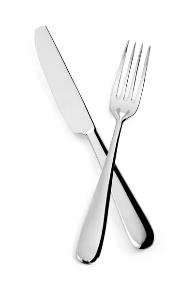 叉子和刀片在白色上隔离 — 图库照片