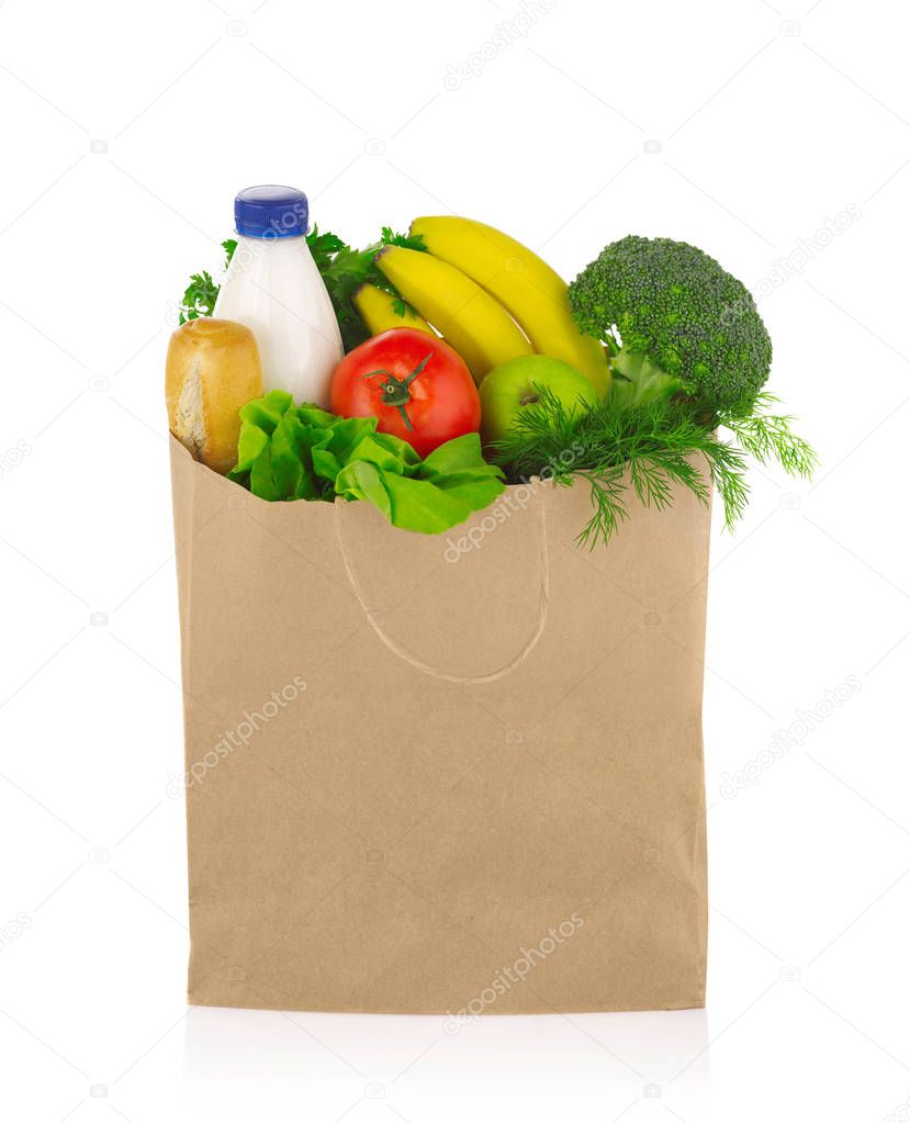 Groceries bag isolated on white