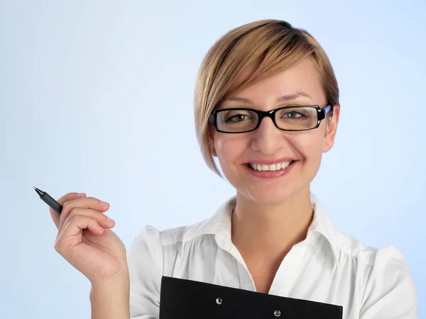 Mujer Alegre Buscando Aislado —  Fotos de Stock