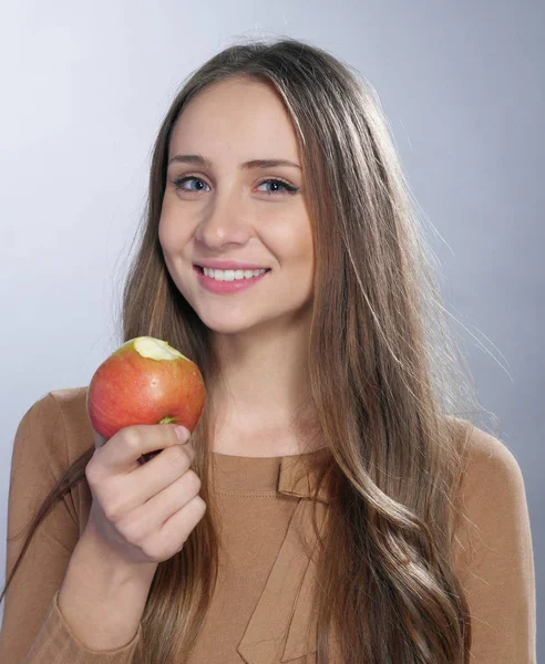 Cheerful Girl Apple — Stock Photo, Image