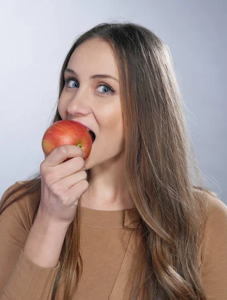 Cheerful Girl Apple — Stock Photo, Image