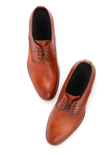 Beyaz Izole Kahverengi Erkek Ayakkabıları — Stok fotoğraf