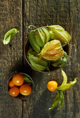 Physalis meyve ahşap üzerine