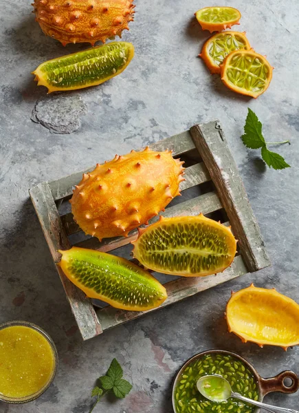 Kiwano fruit on a crate