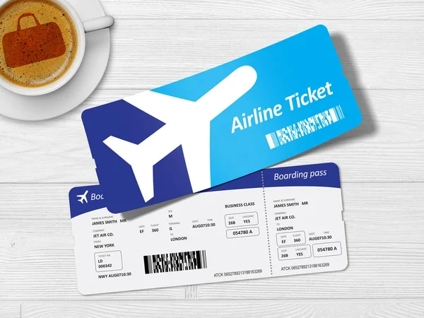 Flygbiljetter och kaffekopp — Stockfoto