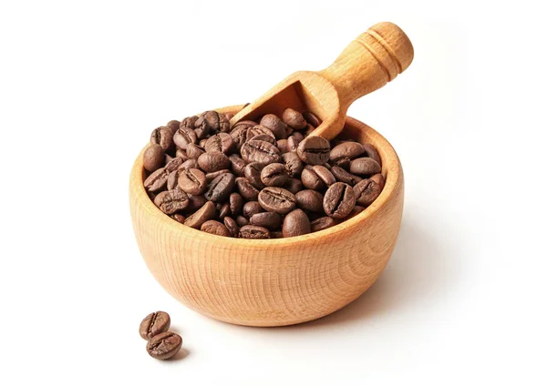 Granos de café en un tazón de madera —  Fotos de Stock