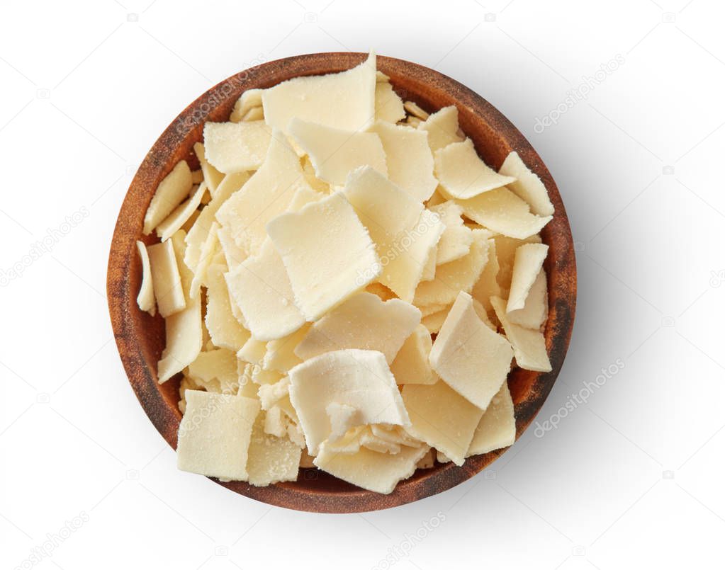 Parmesan cheese flakes in a bowl