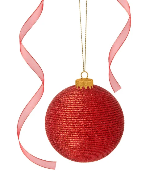 Boule de Noël rouge et rubans — Photo