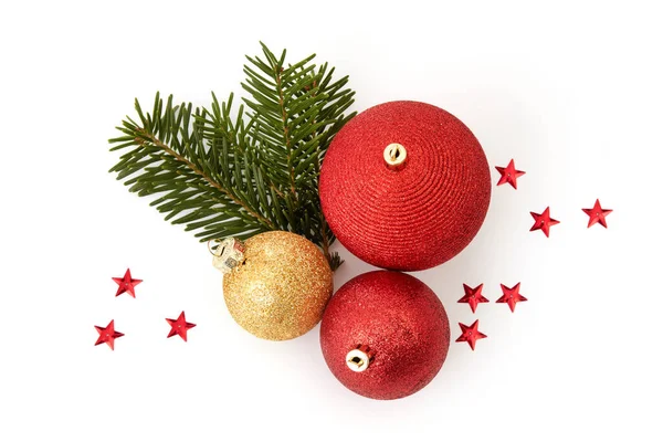 Ramita de abeto y adornos de Navidad —  Fotos de Stock