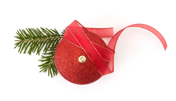 Vánoční míč a kudrnatý luk — Stock fotografie