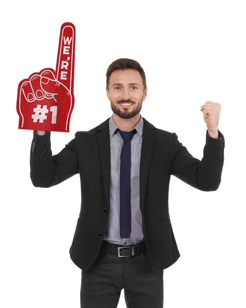 Business Man Fan Foam Hand Isolated White — Stock Photo, Image