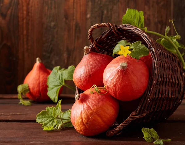 Calabazas Una Cesta Sobre Madera —  Fotos de Stock