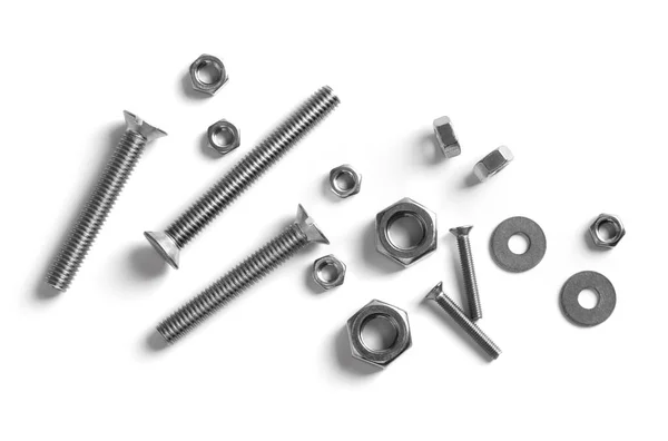 Set Chrome Screws Bolts White Background — Stock Photo, Image