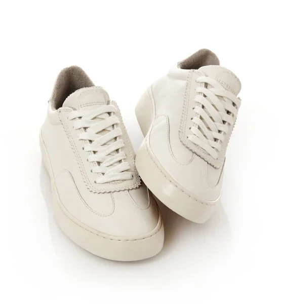 Casual Witte Leren Schoenen Wit — Stockfoto