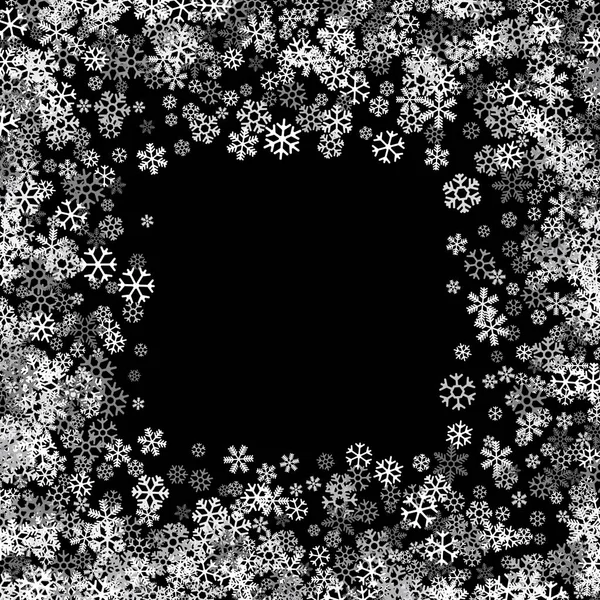 Cadre ou bordure de flocons de neige éparpillés au hasard — Image vectorielle