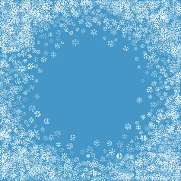 Marco o borde de copos de nieve de dispersión aleatoria — Vector de stock