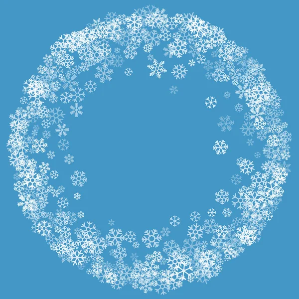 Cadre ou bordure de flocons de neige éparpillés au hasard — Image vectorielle