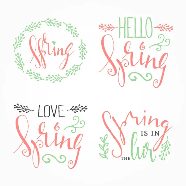 Handgeschreven kalligrafie Spring belettering set — Stockvector