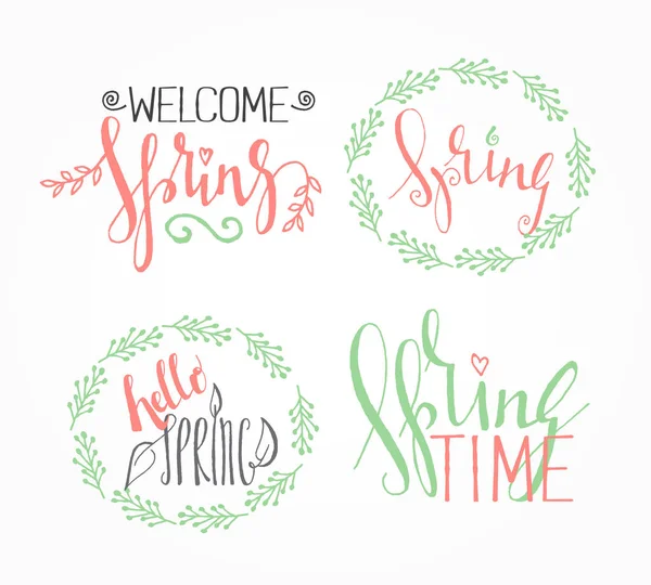 Handgeschreven kalligrafie Spring belettering set — Stockvector