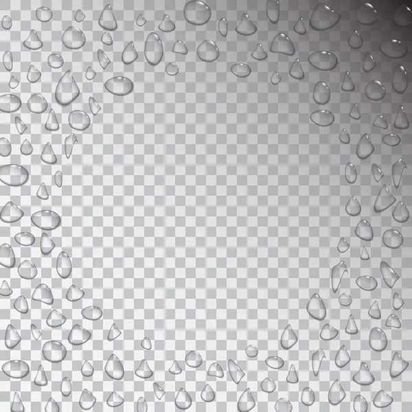 Gotas de agua transparentes marco redondo o borde — Vector de stock