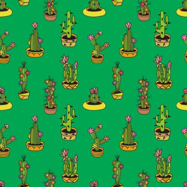 Kaktüsler ile çiçek seamless modeli