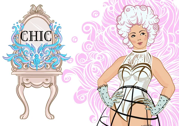 Design Invitation Chic Glamour Illustration Avec Jolie Fille Éléments Décoratifs — Image vectorielle