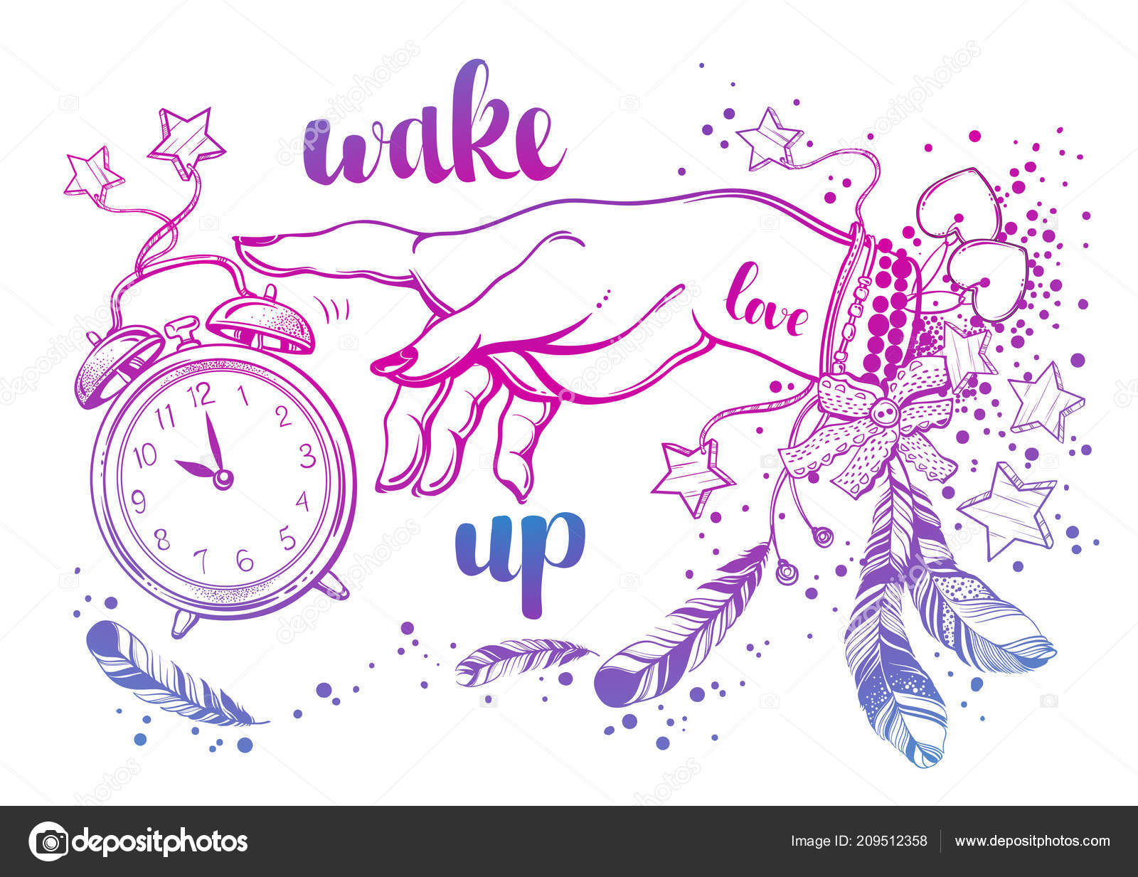 Hand Drawn Bohemian Girls Hand Amulets Magical Alarm Clock Feathers Vector Image By C Spline03 Mail Ru Vector Stock 209512358