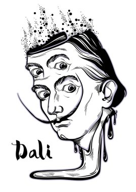 Salvador Dali - İspanyol ressam güzel ayrıntılı Gotik portresi. En represenatives os Sürrealizm biri. 20 centuary. Psychedelic ve mistik vektör çizimi dövme tasarım için büyük.